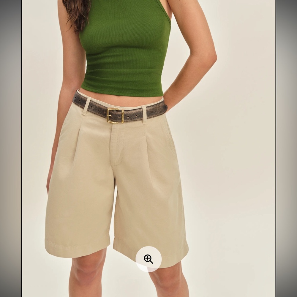 NWT Reformation Malia Mid Rise 10” Trouser Twill Shorts Brown - Size 28